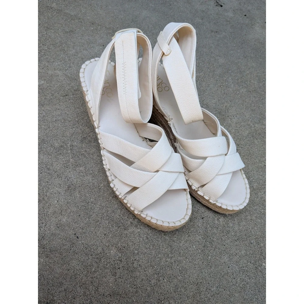 Franco Sarto Womens Clemens Espadrille Wedge Sandals White Leather Size 8.5 M